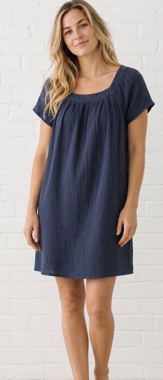 Madewell Lightspun Butterfly Square Neck Mini Dress Cotton Gauze Blue Sz S